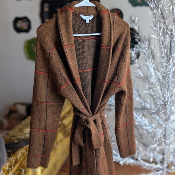 Time & Tru Brown Striped Tie Cardigan Size Medium - Picture 1 of 4